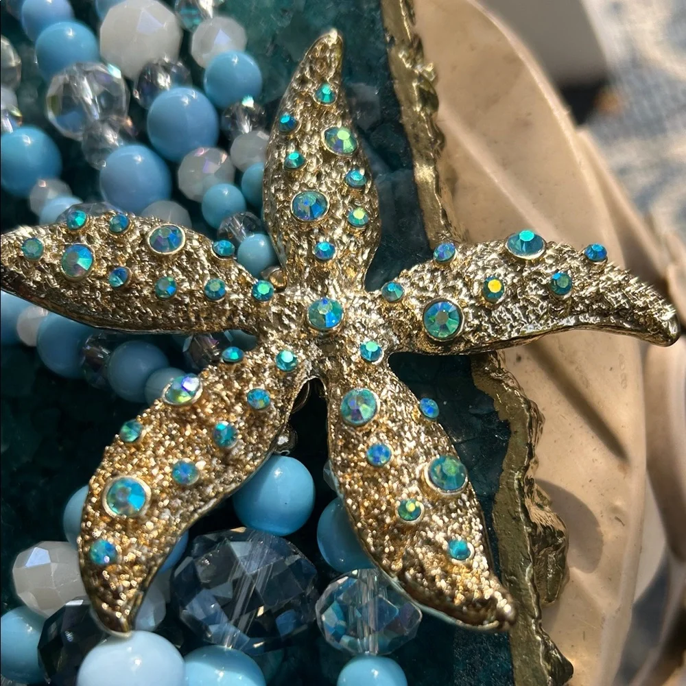 Vintage-Style Aqua Blue Multi-strand Beaded Starfish Necklace